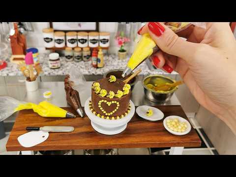 AMAZING mini REAL yellow heart cake / real mini cooking / mini food / tiny kitchen / ASMR