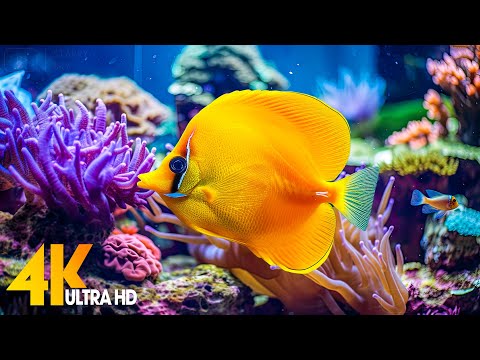 Aquarium 4K VIDEO (ULTRA HD) 🐠 Beautiful Coral Reef Fish - Relaxing Sleep Meditation Music #63