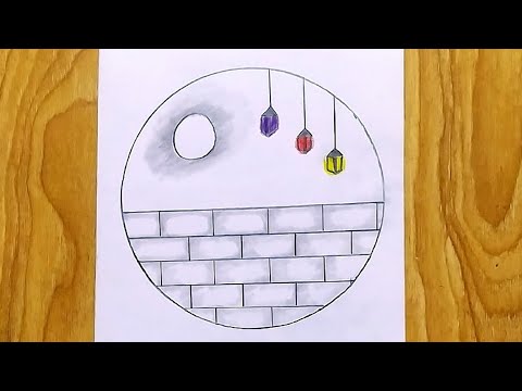 How to draw scenery in circle | scenery drawing easy step by step for beginners