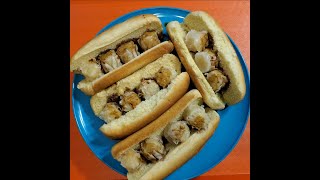 eat Shrimp Shumai Dumplings in Hotdog Bun