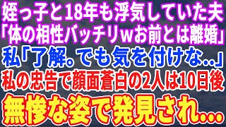 【スカッとする話】姪っ子と18年間浮気していた夫「若い頃の妹に似ていて最高なんだｗ」姪「ババアは離婚しろｗ」私「いいよ。でも覚悟は出来てる？その人…」私の言葉で半狂乱の2人は10日後無惨な姿で発見され