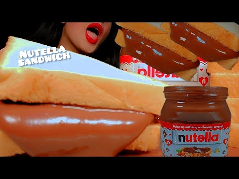 ASMR NUTELLA 🍞🍫👅one jar of nutella 😋 sandwich nutella whit milk🥛먹방 샌드위치 누텔라|notalking 🐾