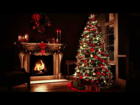 Cozy Christmas Ambience & Relaxing Piano Music with Fireplace Burning Logs Crackling Sounds