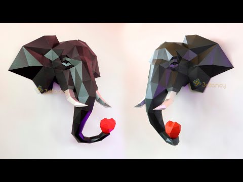 Elephant & Heart, Elephant Paper Model Template | How to make Elephant Head Trophy Step by Step