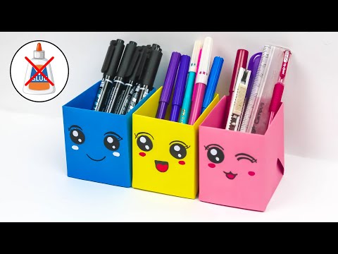 How to make paper pencil box- DIY Paper pencil box idea/Easy origami box tutorial