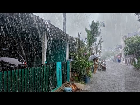 Heavy rain and lightning in my village | very cold | fell asleep to the sound of heavy rain