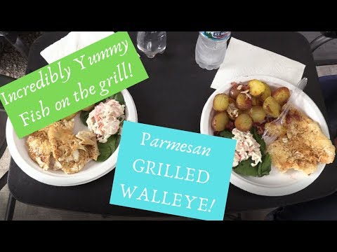 Amazing Grilled Walleye with potatoes and seafood salad!