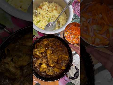 Chicken and gobindobhog rice pulao #bengalifood #pulao #chicken #dinner #koshamangsho #salad #food