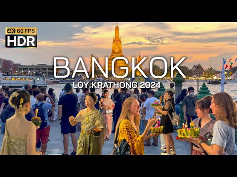 🇹🇭 4K HDR | Loy Krathong Thailand 2024 - Wat Arun in Bangkok - With Captions