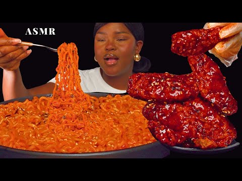 ASMR SPICY CHICKEN WINGS  & SPICY NOODLES  MUKBANG (Talking) |Sticky Eating Sounds