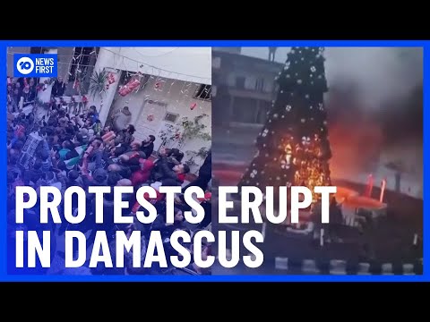 Christmas Tree Fire Sparks Protests In Damascus | 10 News First