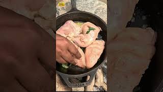 Outdoor Cooking Pan Grilled Chicken #camping #campfire #ytshorts #forestcamping #riverside #cooking