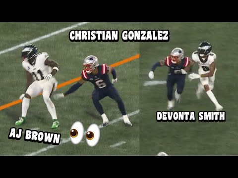 ‘ROOKIE’ Christian Gonzalez Vs AJ Brown & Devonta Smith 🔥 2023 Eagles Vs Patriots highlights