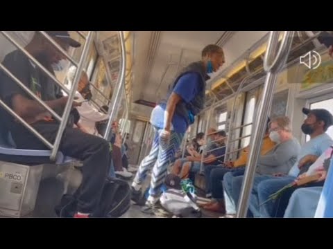 Lady on #NYC #Subway pulls knife & harasses & threatens man #Funny #Reaction #NewYork #MentalHealth