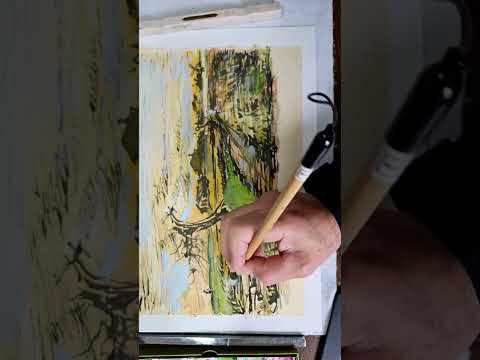 Recreating Vincent van Gough's drawing with BHA bamboo reed pens on paper-backed silk with silicone