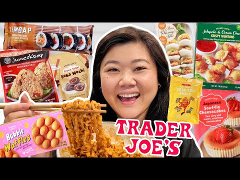 Trying NEW ASIAN FOOD at TRADER JOE'S 2024! (kimbap, bubble waffles, boba mochi, noodles + more)