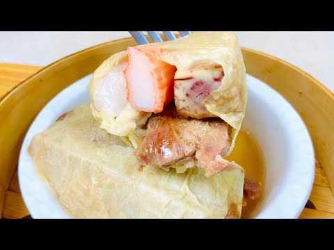 【鸡扎】一道非常古老的广式点心，现在在酒楼很难吃得到。Cantonese Dim Sum ：Steamed Chicken Rolls