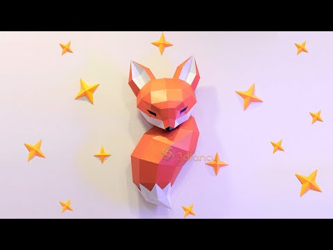 How to DIY Papercraft creating 3D Fox Sleep from Paper - Fox Trophy Sculpture - Fox Papercraft