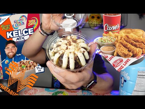 Raising Cane's, Whataburger, Kelce Cereal, Nothing Bundt Cake & More Mukbang Cheat Day! 🤤