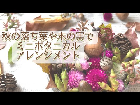 【作業動画】公園で拾った葉っぱや木の実を使って小さなボタニカルアレンジメント作り　 How to make Flower Bento box