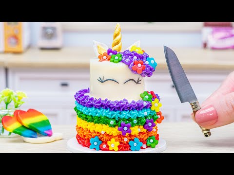 🦄 Magical Rainbow Cake 🌈 Colorful Miniature Rainbow Unicorn Cake Decoration | Tiny Cakes Recipe