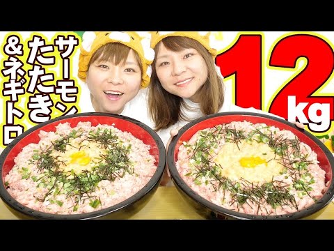 【大食い】とろサーモンたたき＋ネギトロ丼で大優勝の海鮮丼。【大胃王】【MUKBANG】