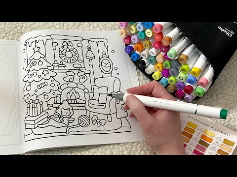 ASMR Color With Me | Cute Christmas Coloring (whispered, marker sounds)