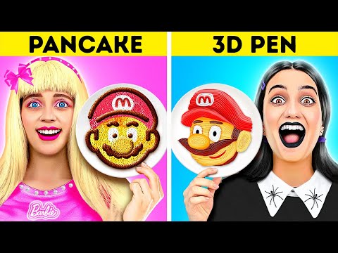 COOL 3D PEN VS PANCAKE ART CHALLENGE With Wednesday Addams and Enid by Rocketmons!