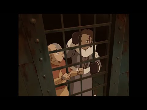 Avatar Aang and Katara explore a wrecked ship