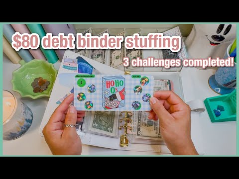 $80 debt binder stuffing | savings challenges | scratch offs & roll the dice | budgetwithamanda