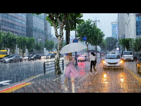 Heavey Rainy GANGNAM Morning Walk, SAMSUNG Building, Seoul Gangnam, Seoul Travel Walker.