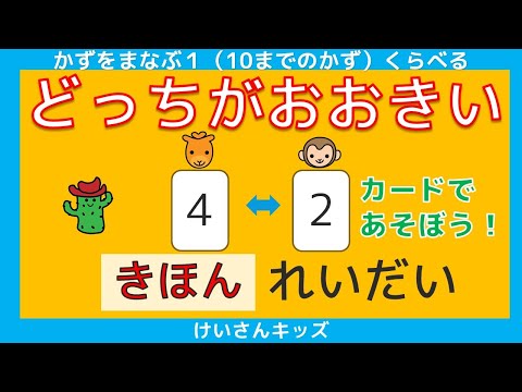 【どっちがおおきい  きほん  れいだい】かずが大きいのは、どっちかな？大きさくらべ【幼児・子供向け さんすう知育動画】１０までのかず、くらべる、数字に興味を持ち始めたお子様におススメ