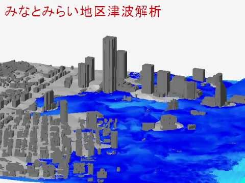 粒子法による津波シミュレーション1/2 (横浜みなとみらい地区)