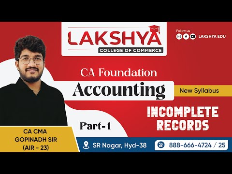 INCOMPLETE RECORDS PART-1 || CA FOUNDATION ACCOUNTS || BY CA CMA GOPINADH SIR (AIR - 23 )