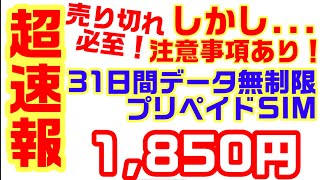 【メルカリ】データ無制限プリペイドSIMが31日間で1,850円で販売されているぞ！いくつか注意が必要みたいだけど...