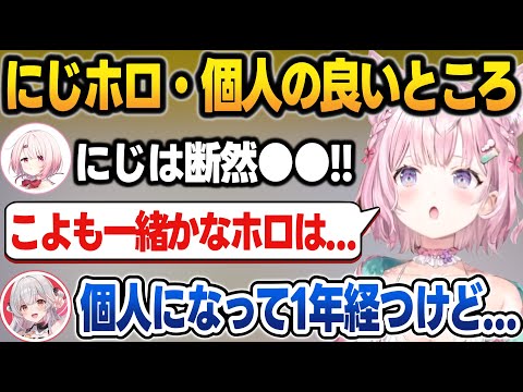 にじホロと個人勢の良いところを語り合って共通点や個人の苦労を知るパトしいこよ【博衣こより/椎名唯華/周防パトラ/にじさんじ/ホロライブ/切り抜き】