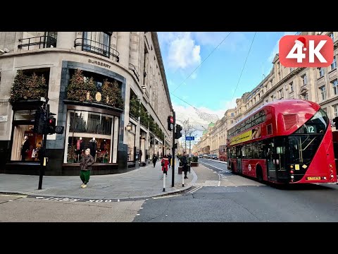 London Christmas Tour 2024 🎄Trafalgar Square, Piccadilly Circus, Regent & Oxford Streets 🇬🇧 [4K]