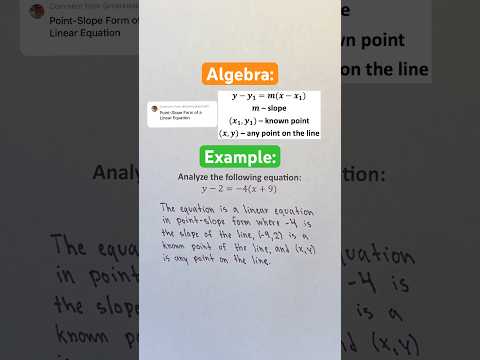 Algebra: Point-Slope Form of a Linear Equation #Shorts #algebra #math #maths #mathematics