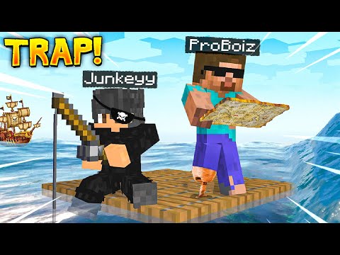 Surviving the PIRATE OCEAN on a RAFT in Minecraft