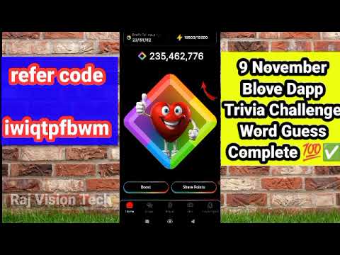 9 November Blove Dapp Trivia Challenge And Word Gusse Complete 💯✅ || #blvwithdrawal #blovedapp