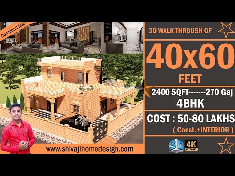 🏡 40*60 House Design 3D | 2400 Sqft | 4 BHK | East Face | 12x18 Meters #ShivajiHomeDesign