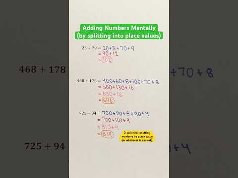 Adding Numbers Mentally (by splitting into place values) #Shorts #math #mathtricks #tricks