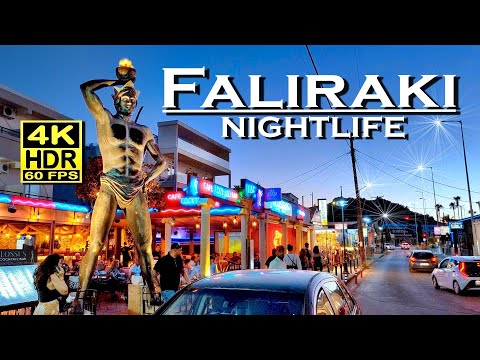 Faliraki Rhodes Nightlife, Bars, Restaurants, Shops in 4K 60fps HDR 💖 The best places 👀 Walking tour