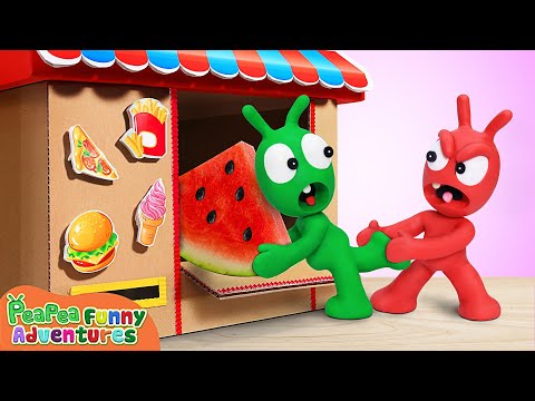 Giant Cardboard Drive Thru Restaurant - Kids Cartoon - Pea Pea Funny Adventures