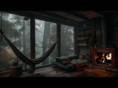 Cozy Nook Reading In Forest - Crackling Fireplace and Rain Sounds for Relaxing, Work, and Study