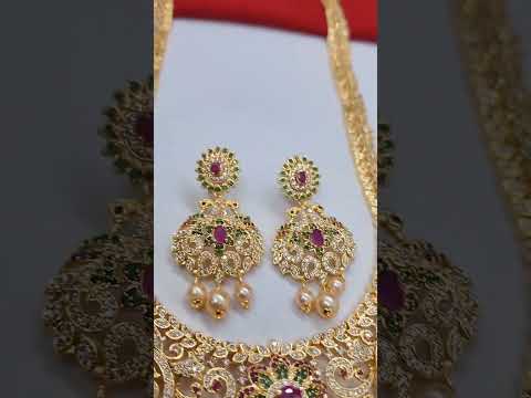 PREMIUM QUALITY CZ STONES LONG HARAM ONLY@1550+*/- #earrings #fashionjewellery #czharams #jewellery