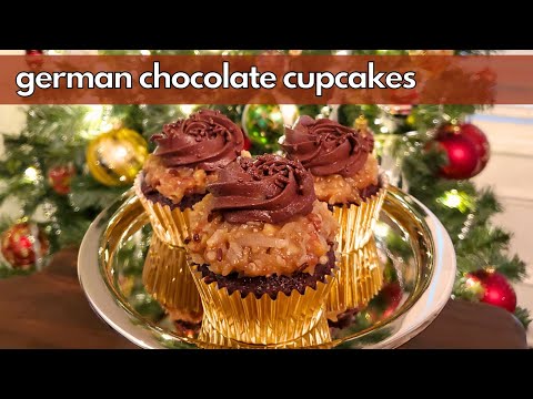 German Chocolate Cupcakes | Caramel Coconut Topping with a Rich Chocolate Buttercream Frosting!