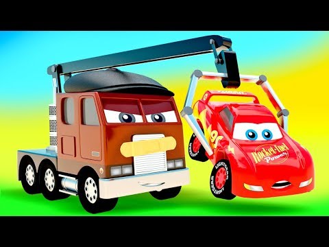 Little Cars Stories Color Track in Cars City. New Truck with Crane Machine Hand