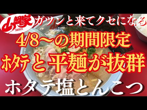 【ラーメン山岡家】期間限定のホタテ塩ラーメンをﾁｬｰｼｭｰ増しで堪能(●´ω｀●)専用の平麺が最高🍜【岐阜 ラーメン】