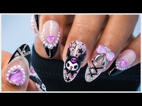 Cute Halloween Kuromi Nail Art Tutorial At Home